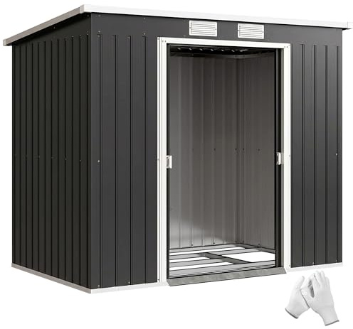 Outsunny Abri de Jardin en Acier galvanisé L 2,77 m² avec kit de Fondation 213 x 130 x 172 cm, cabane de Jardin cabanon Rangement Outils Portes coulissantes verrouillables et aérations, Gris foncé
