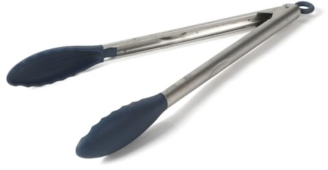 Calphalon Edge Stainless Steel Kitchen Tongs W/Silicone Head - Navy Blue