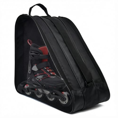 ZIJANG Bolsa para Patines de Tela Oxford Resistente, Mochila para Patines con 3 Compartimentos, Correa Ajustable, Amplio Espacio para Guardar Patines y Accesorios Deportivos(Negro)