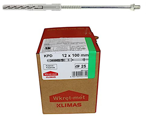 Wkret-Met 25Stück Rahmendübel mit Gewindekopf 12x100