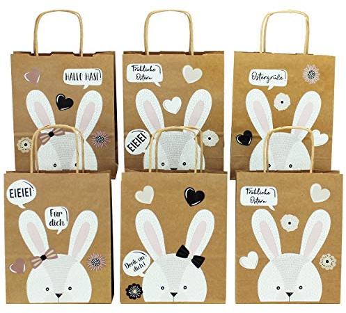 Papierdrachen XXL Geschenktüten für Kinder zu Ostern - Osterdeko - Kreatives Osternest mit 6 Papiertüten und süßem Hasengesicht - Set Nummer 2