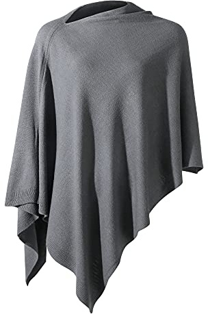 Dam ponchos tröja mångsidig lätt solid stickad sjal halsduk cape tillbehör för kvinnor, Greystone, en storlek