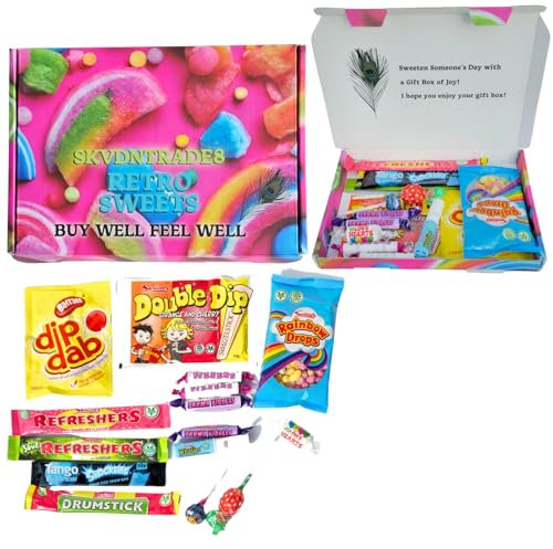 Sweets Candy Vegan Sweets Gift Box | Letterbox Hamper For Birthday gift, Kids Nostalgic Sweets Hamper,Christsmas Stocking Filler sweets Treat and Any Occasions | skvdntrade8 sweets gift Box