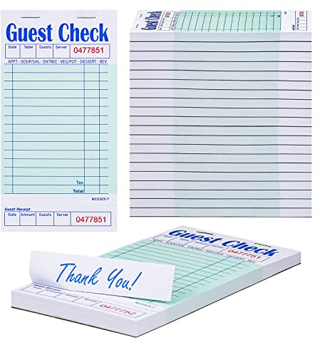 Methdic Bloc de notas de servidor de cheques de invitados, 1000 pedidos, bloc de notas de camarera para restaurantes (20 libros)