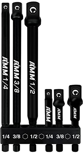 AMM 6-Piece Impact Grade Socket Adapter Set, 3-Inch & 6-Inch Power Drill Socket Driver Adaptor, 1/4, 3/8, 1/2 Hex Shank Adapt Your Power Drill To High Torque Impact Wrench