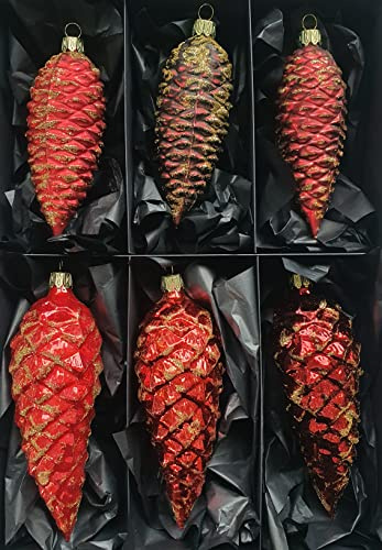 Thüringer Christbaumschmuck Exclusiv Rot Dunkelrot Zapfen 12+16cm Handarbeit Germany 6er Set