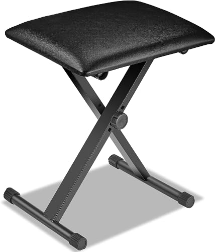 MAMIZO Keyboard Hocker Höhenverstellbare, Klavierhocker X-förmiger, Klappbare Keyboardhocker, Gepolsterte Keyboardbank, Klavierbank aus Kunstleder, Schwarz