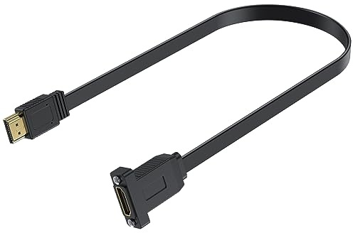 Maxhood Flat HDMI 2.0 Cable 1.5ft, High Speed 18Gbps HDMI to HDMI Male to Female Extension Cable with Screw Panel Mount, Support Ethernet 4K@60Hz 3D 2160p for UHD TV, Playstation PS4 PS3