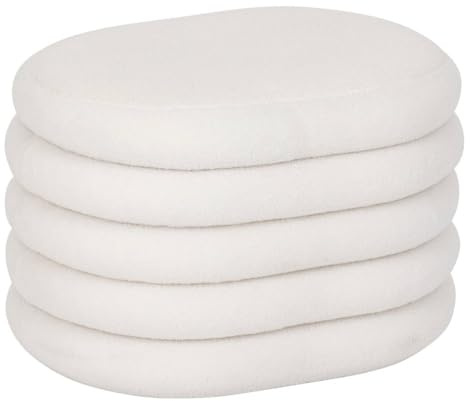 Atmosphera - Pouf Coffre Giulia, Tissu Bouclette Blanc, L 59 x P 45 x H 40 cm - pour Salon, Chambre, Entrée, Meuble de Rangement