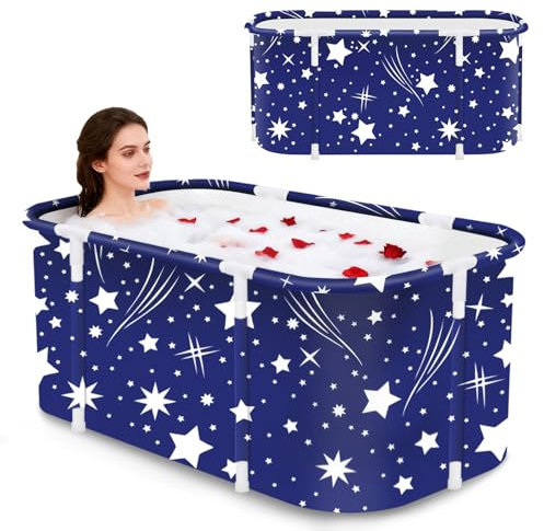 Portable Foldable Bathtub,Foldable Soaking Bathtub for Adults, Freestanding Bathtubs, Hot Bath Tub, Ice Bath, Family Bathroom SPA Tub 47.2x19.7x21.7inch (Star)