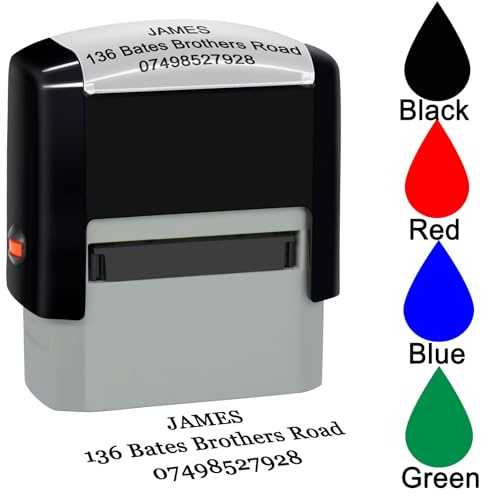 Personalisierbarer Stempel, selbstfärbend, benutzerdefinierte Geschäftsadresse, Gummistempel mit Namen, Datum, Unterschrift (38 x 14 mm, 3 Zeilen)