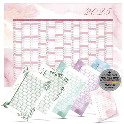 Polymedia Jahreskalender und To Do Liste für 2025, Wandkalender Aquarell Pink, Familienplaner Kalender 25, Monatsübersicht mit Feiertagen, Wandplaner, Poster deutsche Sprache, Planer gerollt