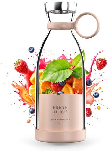 Portable Blender for fresh juices and Smoothies 350ML, Bottle Mini Blender Rechargeable Smoothie Maker with Wireless Charging and Travel Lid, Perfect for Travel, Gym, Office (Pink)
