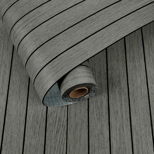 Yullpaper Paneles De Pared 3D Madera Gris Oscuro Revestimiento Pared PVC Para Baño Salón Papel Pintado Autoadhesivo Paneles Espuma Acusticos Decorativos Pared Madera Para Cocina 30cm x300 cm
