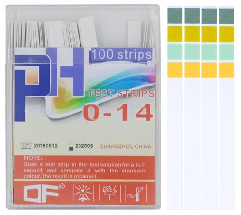 XPEX100 Stück PH Teststreifen,PH Wert Teststreifen,Vierfarbiges Säure Basen,Lackmuspapier,Test Basen Säure Wasser,Messbereich (0-14),Streifen Strips für zu Hause,Aquarien,Laboratorien
