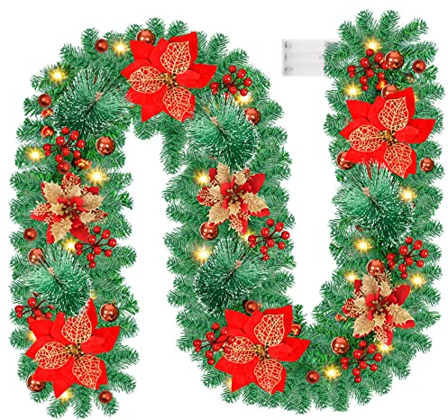 Guirlande Sapin de Noel: 2,7m/9ft Guirlande Noel Exterieur, DéCorations de NoëL avec 30 LED pour Escaliers, Cheminée, Porte d'entrée DéCoration de Noël