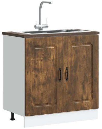 KTHLBRH Mueble Base para Fregadero de Cocina con Amplio Almacenamiento, Material de Madera de Ingeniería Resistente, Puertas Prácticas y Patas Ajustables para Organización