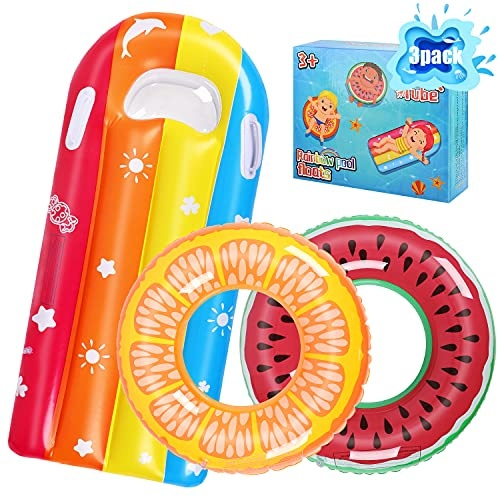 Auney Swimming Rings for Kids Fruit Pool Float, Swim Tube Ring, Inflatable Pool Floats Swim Pool Party Tube for Kids, 3 Style Summer Pool Toy for Fun
