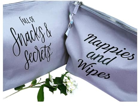 Blöjor och våtservetter och snacks och hemligheter kanvas dragkedja set, grå, 2-pack