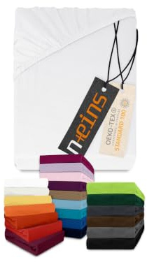 npluseins Jersey Spannbetttuch 100% Baumwolle, 180-200x200 cm, Weiß | Öko-Tex Standard 100, hautfreundlich, atmungsaktiv, elastischer Rundumgummi, faltenfreier Sitz, formstabil, strapazierfähig
