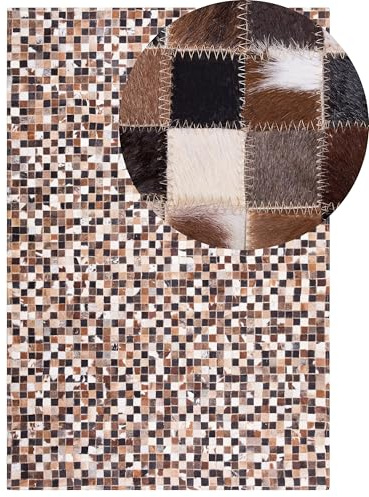 Beliani Tapis Rectangulaire Beige et Marron en Cuir Patchwork pour Intérieur au Style Moderne 160 x 230 cm