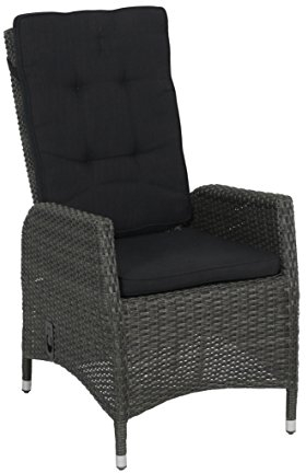 greemotion 128608 Rattansessel LAS Vegas - Hochlehner Gartenstuhl, Rückenlehne verstellbar, Grau/Anthrazit, 5.9 x 6.6 x 11 cm