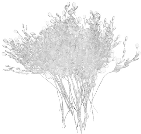 Baoblaze 50 pcs Goutte d'eau Artificiel Fleur Acrylique Picks Cristal Strass Fleur Branches pour fête de Mariage Décoration Florale, Blanc, 15 cm