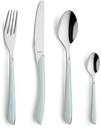 Kuppels PRISMA - Set di posate per 6 persone, 24 pezzi, in acciaio inox 18/0, lama ondulata, forchetta, cucchiaio, cucchiaio da caffè, manici in plastica colorata lucida, antiruggine, lavabile in