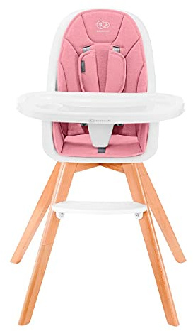 Kinderkraft Seggiolone Pappa TIXI, Gambe In Legno, Ergonomico, Vassoio Regolabile, Poggiapiedi, 6 Mesi fino a 5 Anni, Rosa