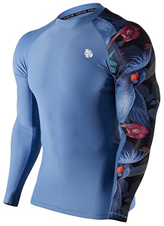 HUGE SPORTS Mens Rash Vest- Rash Guard Long Sleeve Quick Drying Wetsuit Swimming Top for Surfing BJJ Jiu Jitsu(Blue Bird,3XL)
