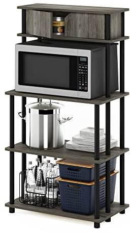Furinno Turn-N-Tube Toolless Storage Shelf with Top Cabinet, French Oak Grey/Black