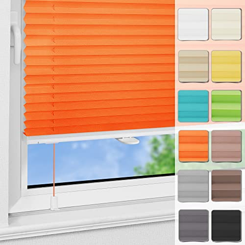 Magiea Plissee ohne Bohren Klemmfix B75 x H110cm Orange lichtundurchlässig Plisseerollo für Tür & Fenster Blickdicht Sichtschutz Sonnenschutz Rollo