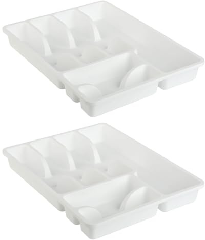 Engelland 2 x Besteckkasten Besteckkorb mit 6 Fächern, Kunststoff, BPA-frei, Farbe: Weiß, Maße: 38 x 29 x 5 cm