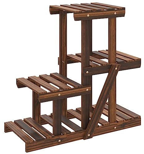 Makastle Blumenständer Pflanzenständer aus Holz Pflanzenregal Innen Außen Holzregal Blumenregal Blumenhocker Ecke Pflanzentisch für Wohnzimmer, Balkon, Garten, Büro, 58x25x51 cm Massivholz Tanne