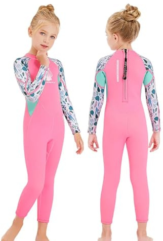 WYYHAA Kids Wetsuit for Girls, 2.5MM Neoprene Beachwear Bathing Suit, One Piece Swimsuits Keep Warm UV Protection Back Zip for Diving Skiing Surfing,Pink,M