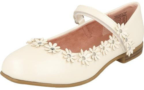 Indigo 424-089 Mädchen Ballerina Schuhe Hochzeit Konfirmation Klett Blume Pearl (Pearl, EU Schuhgrößensystem, Kleinkind, Numerisch, M, 33)