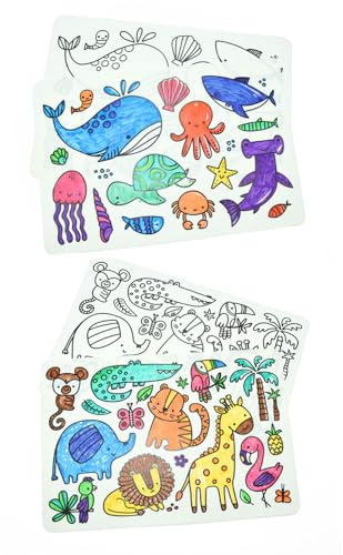 Sensory Junction Mantel individual de silicona lavable para niños | Incluye 1 juego de bolígrafos coloridos, se limpia con un paño, reutilizable, respetuoso con el medio ambiente (tapete de selva)