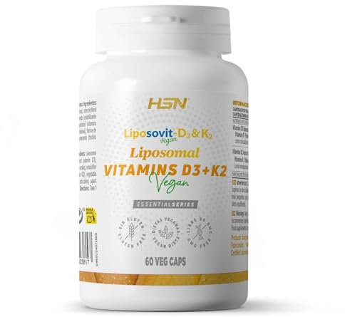 HSN Vitaminas D3 2000UI + K2 100mcg Liposomadas Liposovit® | 60 Cápsulas Vegetales | Colecalciferol + K2-MK7 (menaquinona-7) | Mejor ABSORCIÓN y BIODISPONIBILIDAD | No-GMO, Vegano, Sin Gluten
