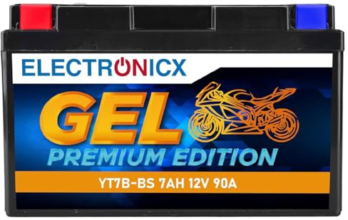 Electronicx Batería de moto GEL YT7B-BS 12V 7Ah 90A – compacta, sellada, sin mantenimiento, antigoteo y resistente a vibraciones. Ideal para scooter, quad y moto – Medidas: 150×65×93 mm