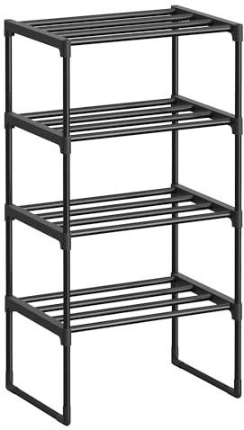 SONGMICS Scarpiera a 4 Ripiani, Scaffale Portascarpe, Organizzatore in Metallo, per 4-8 Paia di Scarpe, Impilabile, Corridoio, Soggiorno, Camera da Letto, 30 x 42,5 x 71,5 cm, Nero LSA004B01