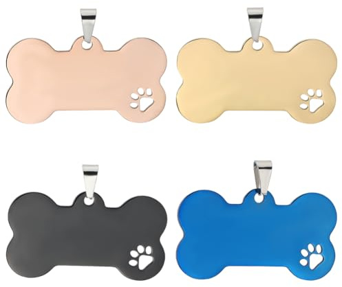 GORGECRAFT 4 Colori Targhette Vuote per Cani in Acciaio Inox Numero Nome Targhetta per Cani con Zampa Design Cavo Forma Osso Gatto Animale Domestico Numero Targhette Identificative Ciondolo Collare