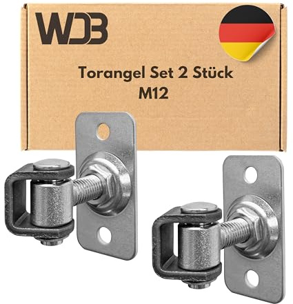 WDB - Cerniere per carichi pesanti - Cerniera per porta regolabile M12 - Inserto regolabile per porta M12 con base rettangolare - Acciaio zincato - Set da 2 pezzi