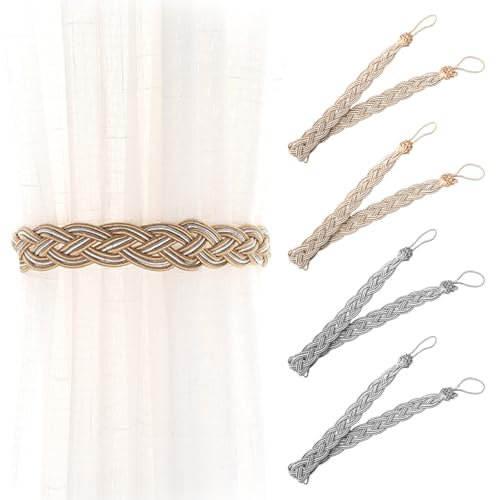 SYEYCW 4 alzapaños de cortina, cortinas trenzadas a mano, alzapaños de cortina de tipo simple y accesorios, para el hogar, oficina, restaurante, bar, oficina, decoración de ventana de hotel, 2 colores