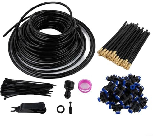 Kit de sistema de riego automático de jardín, con aspersores ajustables, equipo de refrigeración por nebulización, para plantas, césped, patio, riego, con herramientas de instalación (20 m)
