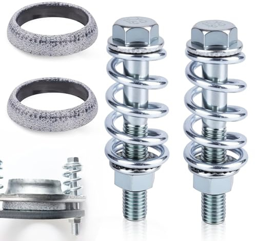 Exhaust Bolt and Spring, Exhaust Manifold Gasket & 2 Bolts Kit Silver Bolts Springs Nuts Screw Manifold Nuts Set for Cars Flange Hardware Kit M8