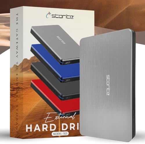 Storite Disque Dur Externe 1 to USB 3.0 léger pour Sauvegarde et Stockage de données, Disque Dur Portable pour Jeux vidéo, Ordinateur Portable, Mac, Ordinateur de Bureau (Argent)