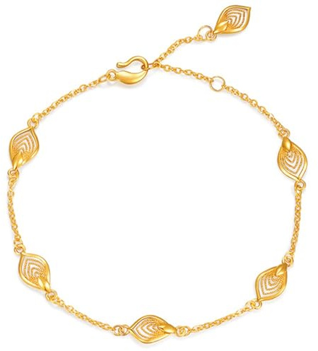 Calefee Armband Echt Gold 585 Damen, Armband mit Blättern, Armbänder Verstellbar 18 cm Verlängerung 4 cm