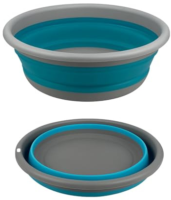 HOMESHOPA Collapsible Washing Up Bowl, 5 Litre Round Blue/Grey Folding Wash Basin, Multipurpose Portable Washing Basket, Silicone Bucket for Kitchen Outdoor Travel Camping Hiking Caravan