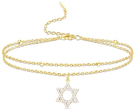 VASSAGO Bracelet réglable en forme d'étoile de David pour homme et femme Bracelet à breloques en forme d'étoile de David Pendentif hexagonal Protection juive Hanoukka (Or 2)