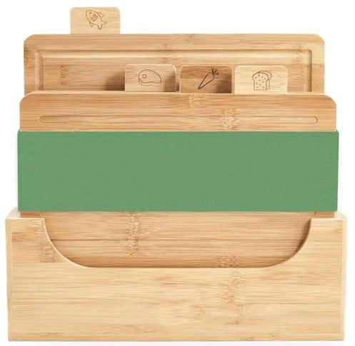 QYMLSH Ensemble De Planches À Découper en Bambou 4pcs - Ensemble Professionnel avec Fentes, Supports Et Étiquettes | Convient pour La Découpe De Légumes, De Viande Et De Pain